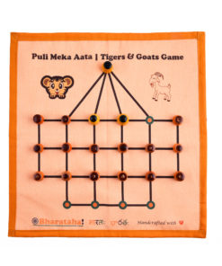 Puli Meka Game | The Lambs and Tigers Game | Digital Print on Orange Raw Silk