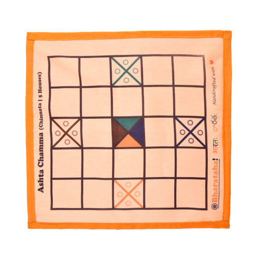 Ashta Chamma Game | Chinnata | Digital Print on Orange Raw Silk - Image 3