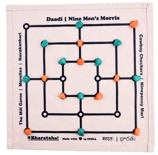 Daadi Game | Nine Men’s Morris Game | White Cotton Printed