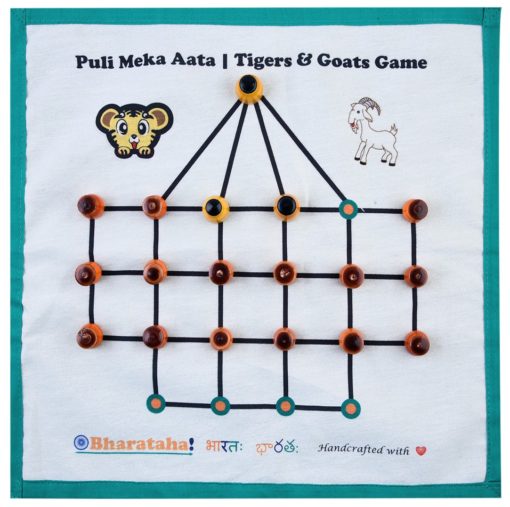 Puli Meka Game | The Lambs and Tigers Game | Digital Print on White Raw Silk
