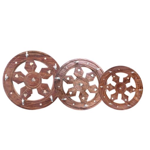 Hanging Wooden Brown Decorative Round Key Holder - Image 4