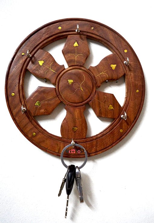 Hanging Wooden Brown Decorative Round Key Holder