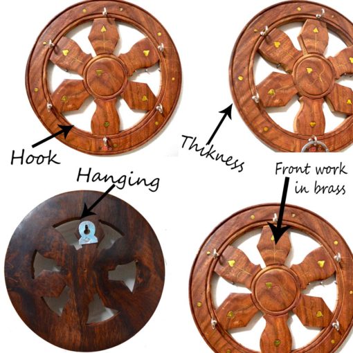 Hanging Wooden Brown Decorative Round Key Holder - Image 3