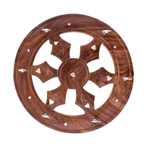 Hanging Wooden Brown Decorative Round Key Holder - Image 2